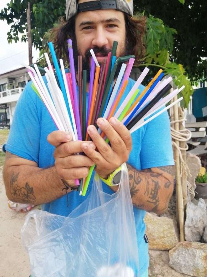 plastic straws collected in beach cleanup